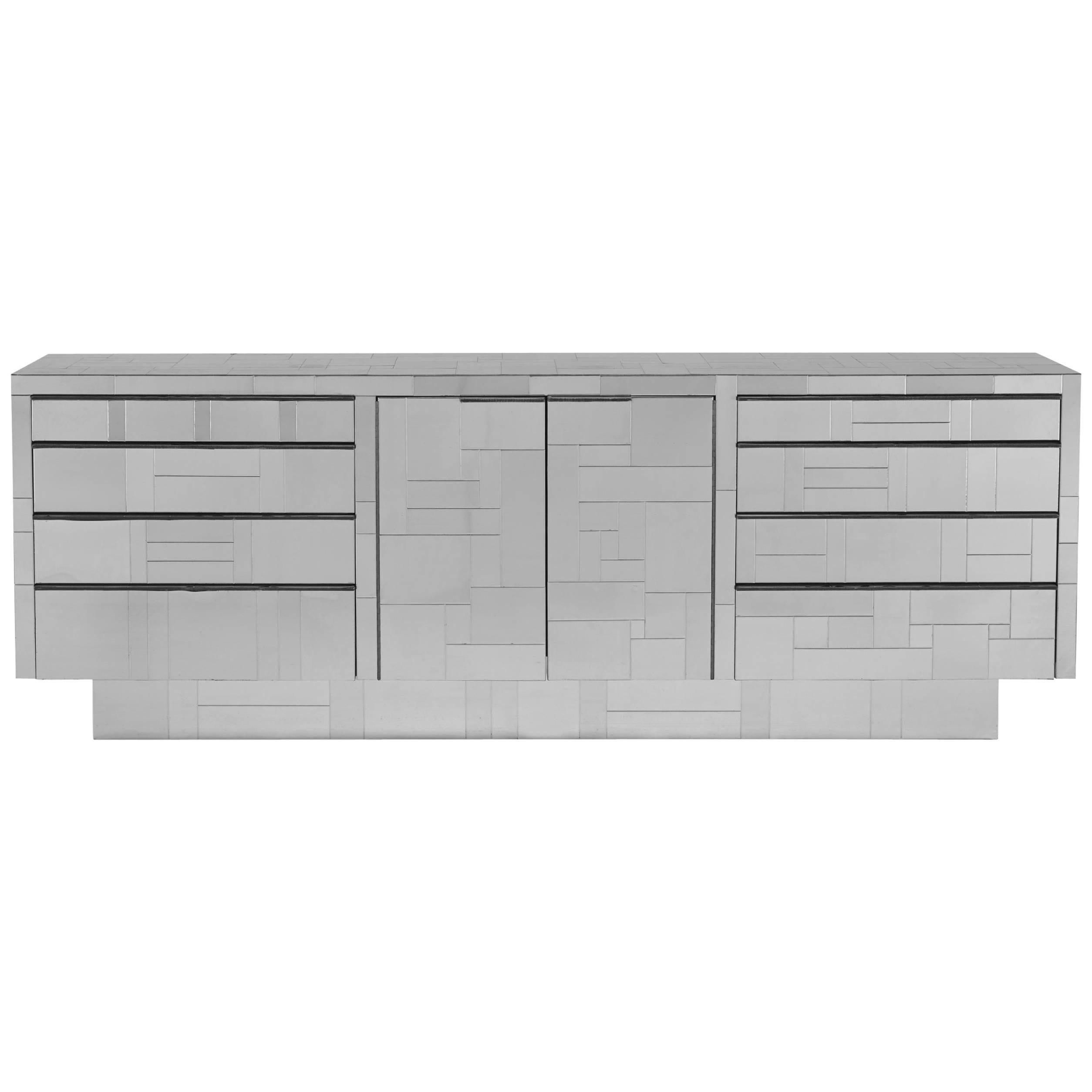 Paul Evans Sideboard Credenza in Desirable All Chrome Cityscape, Signed