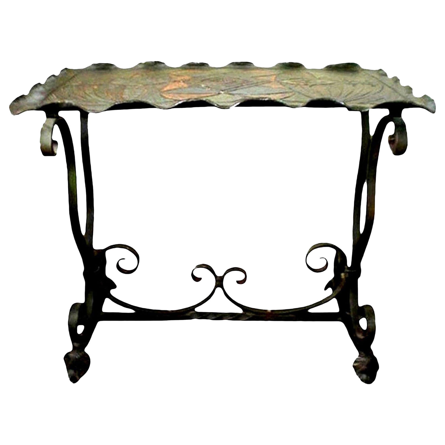 Addison Mizner Inspired Arts & Crafts Wrought Iron Tray-Top Table For Sale