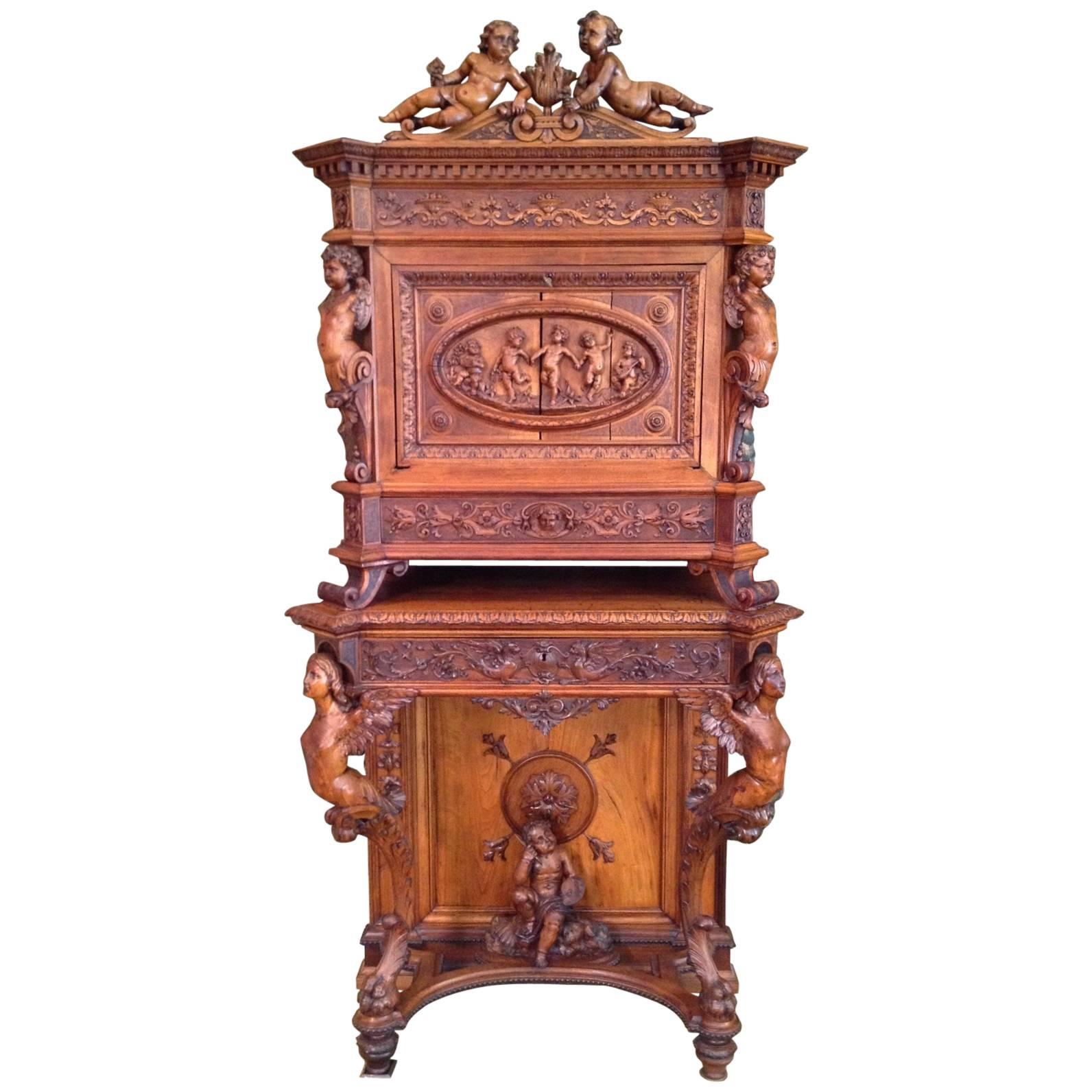 Valentino Panciera Besarel Portfolio or Music Cabinet, Italy Renaissance Revival For Sale