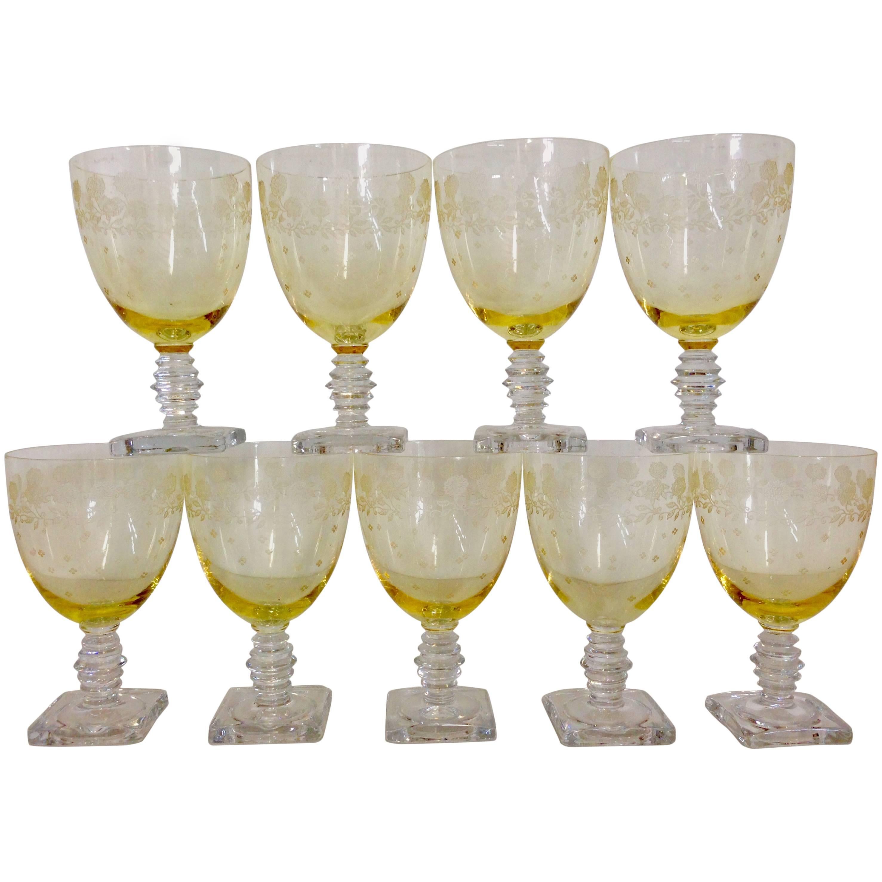 1930s Fostoria "New Garland" Etched Glass Stems/Goblets S/9