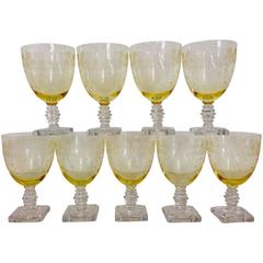 Vintage 1930s Fostoria "New Garland" Etched Glass Stems/Goblets S/9