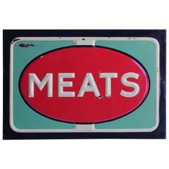 1950s American Embossed Porcelain Meats Sign 1