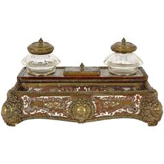 Superb Regency Rosewood Inlaid Brass Desk Stand, Inkstand, Boulle