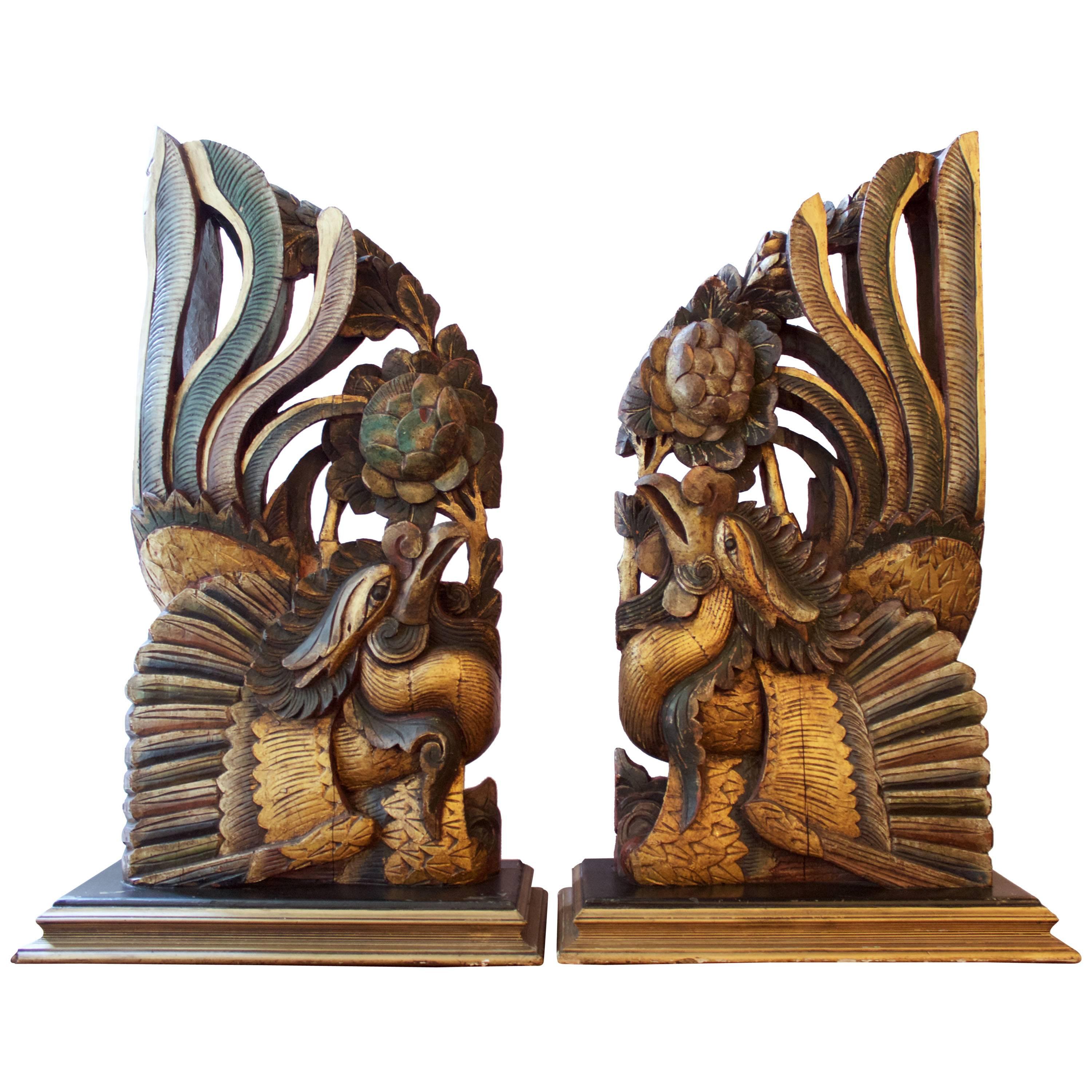 Pair of Antique Chinese Carved Roosters For Sale