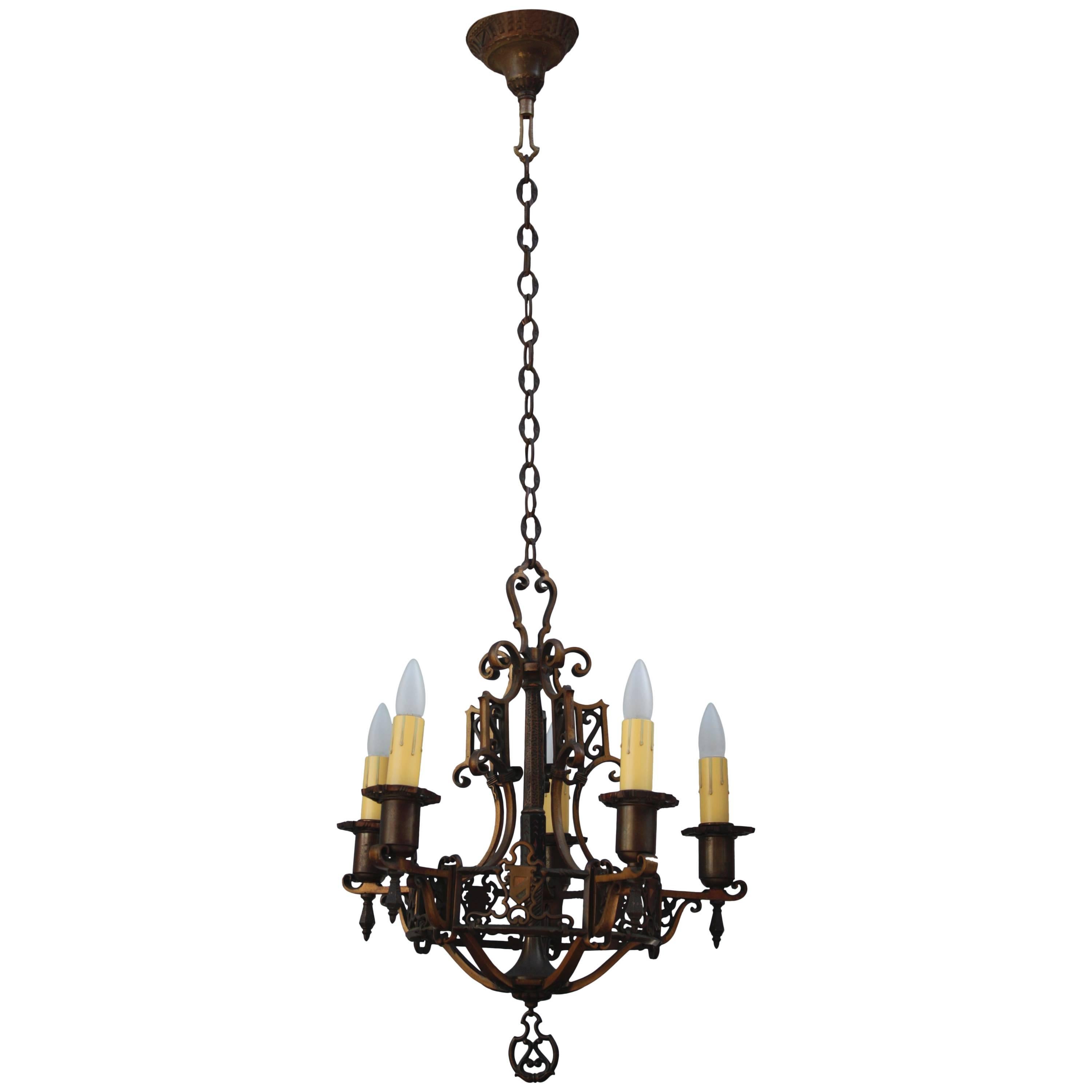 Classic Bronze Spanish Revival Chandelier For Sale