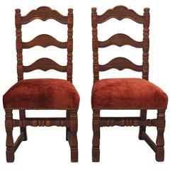 Pair of Carved Spanish Revival Chairs with Acorn Motif