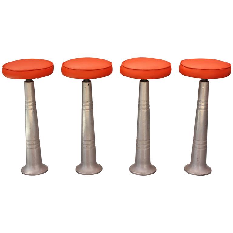 Set of Four MidCentury Industrial Bar Stools For Sale at 1stDibs