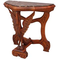 Antique Hand-Carved Marble-Top Table with Swan Motif
