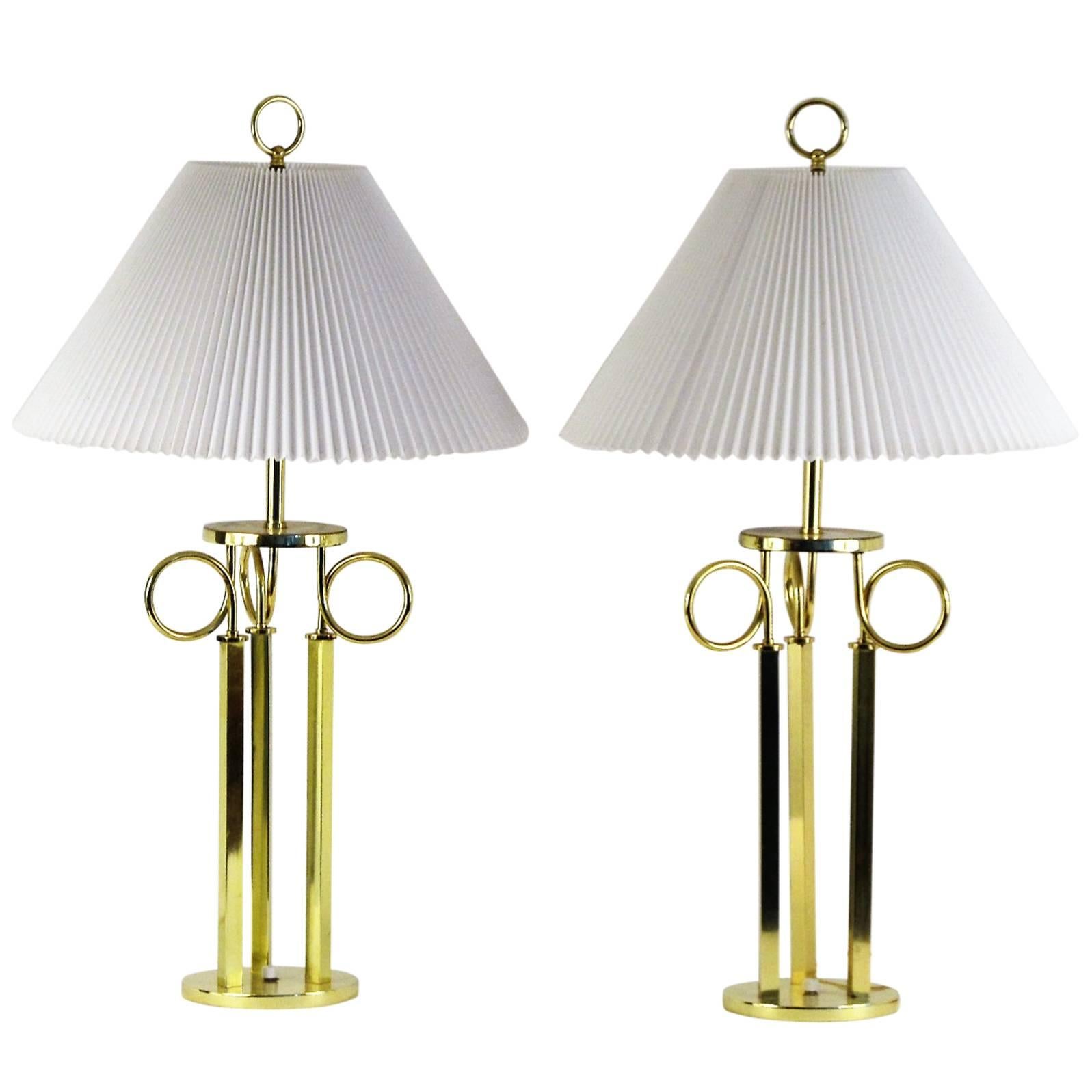 Pair of Brass Regency Style "Trumpet" Lamps by Laurel Lamp Company For Sale