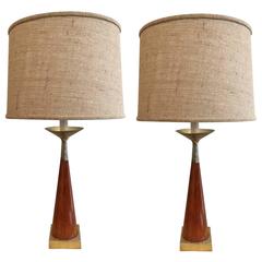 Pair of Tony Paul Brass and Walnut Lamps 10