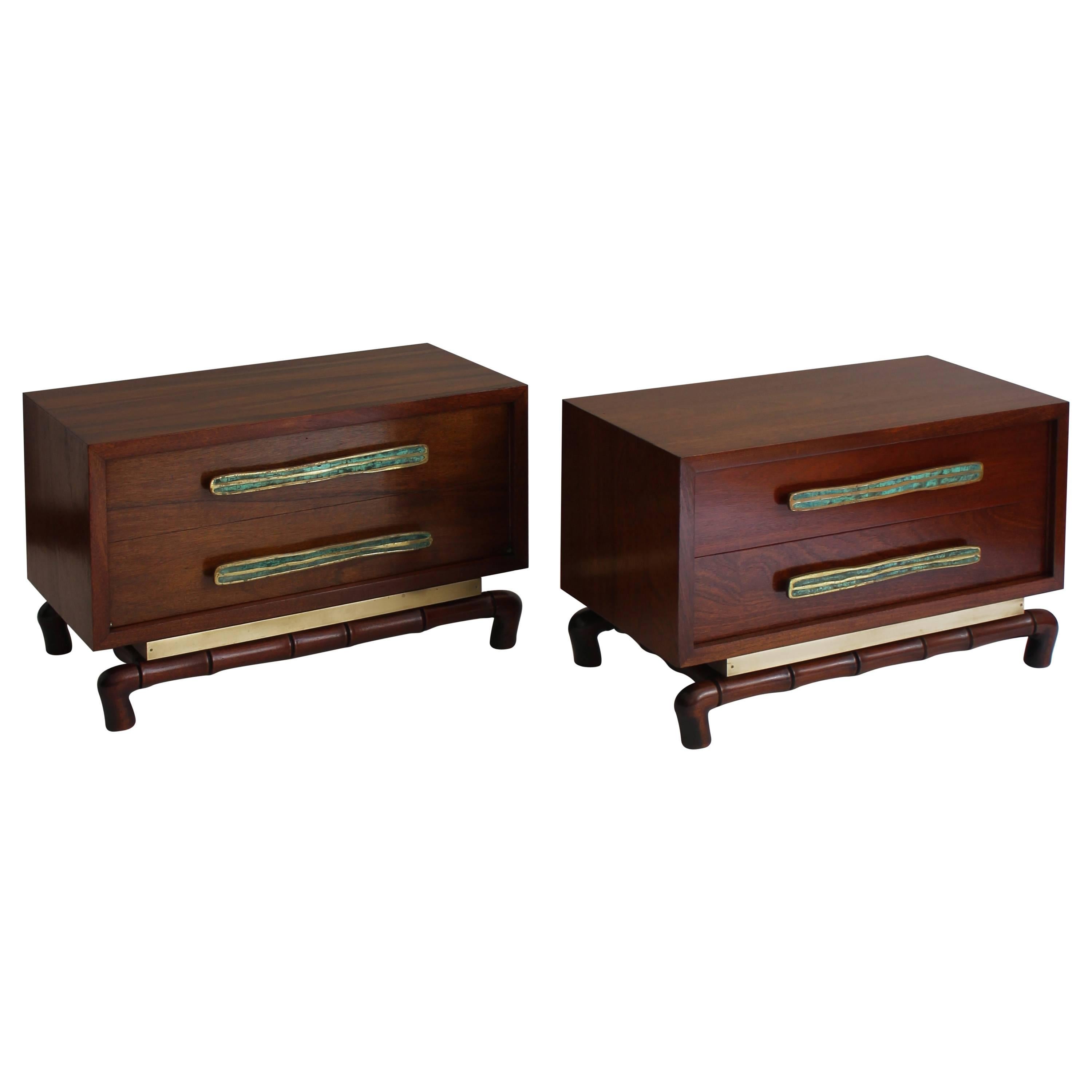 Pair of Frank Kyle Nightstands, pulls manufactured by Pepe Mendoza, circa 1958 For Sale