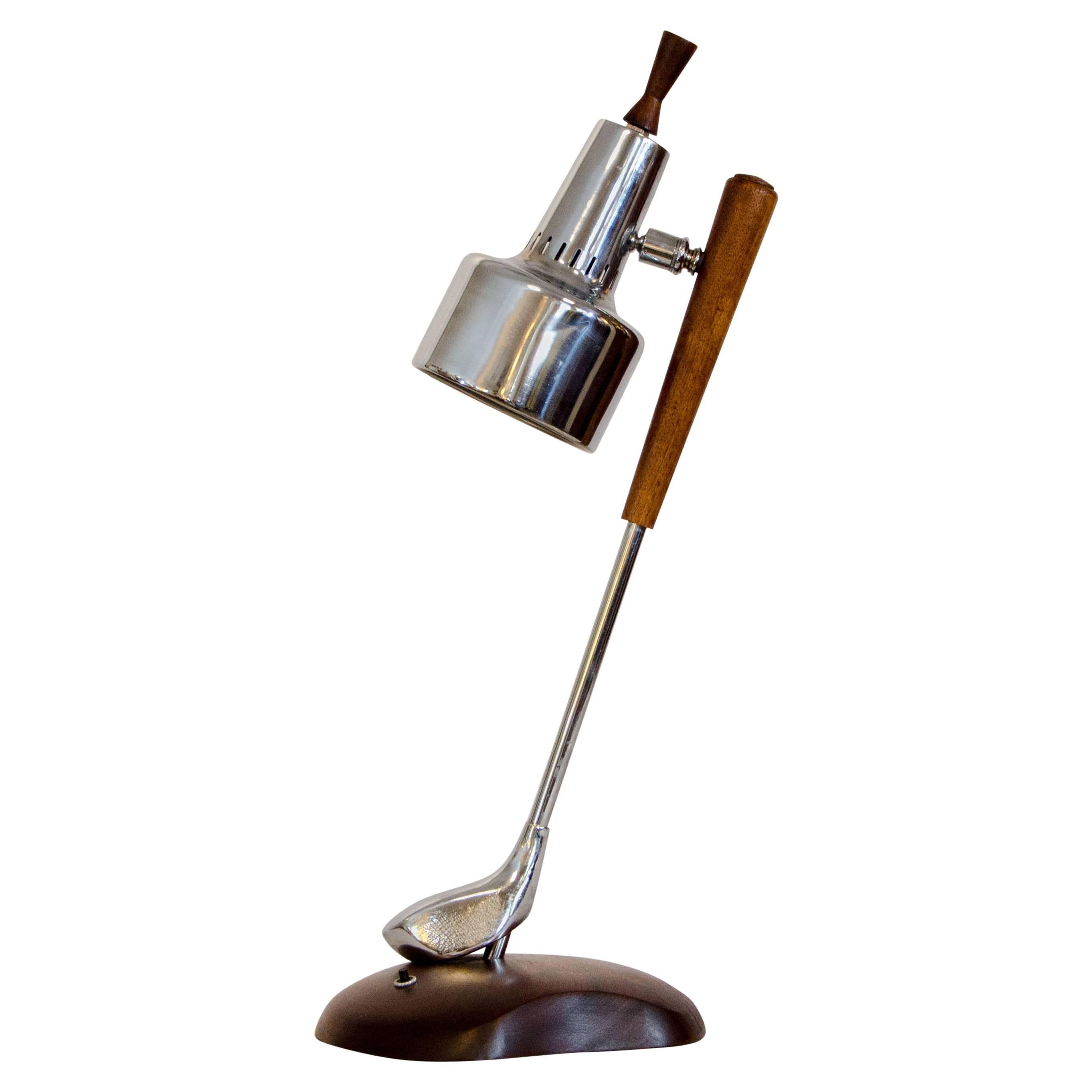 Walnut and Chrome Golf Club Desk Lamp