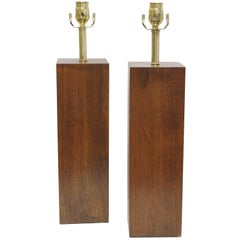 Pair of Wood Block Lamps