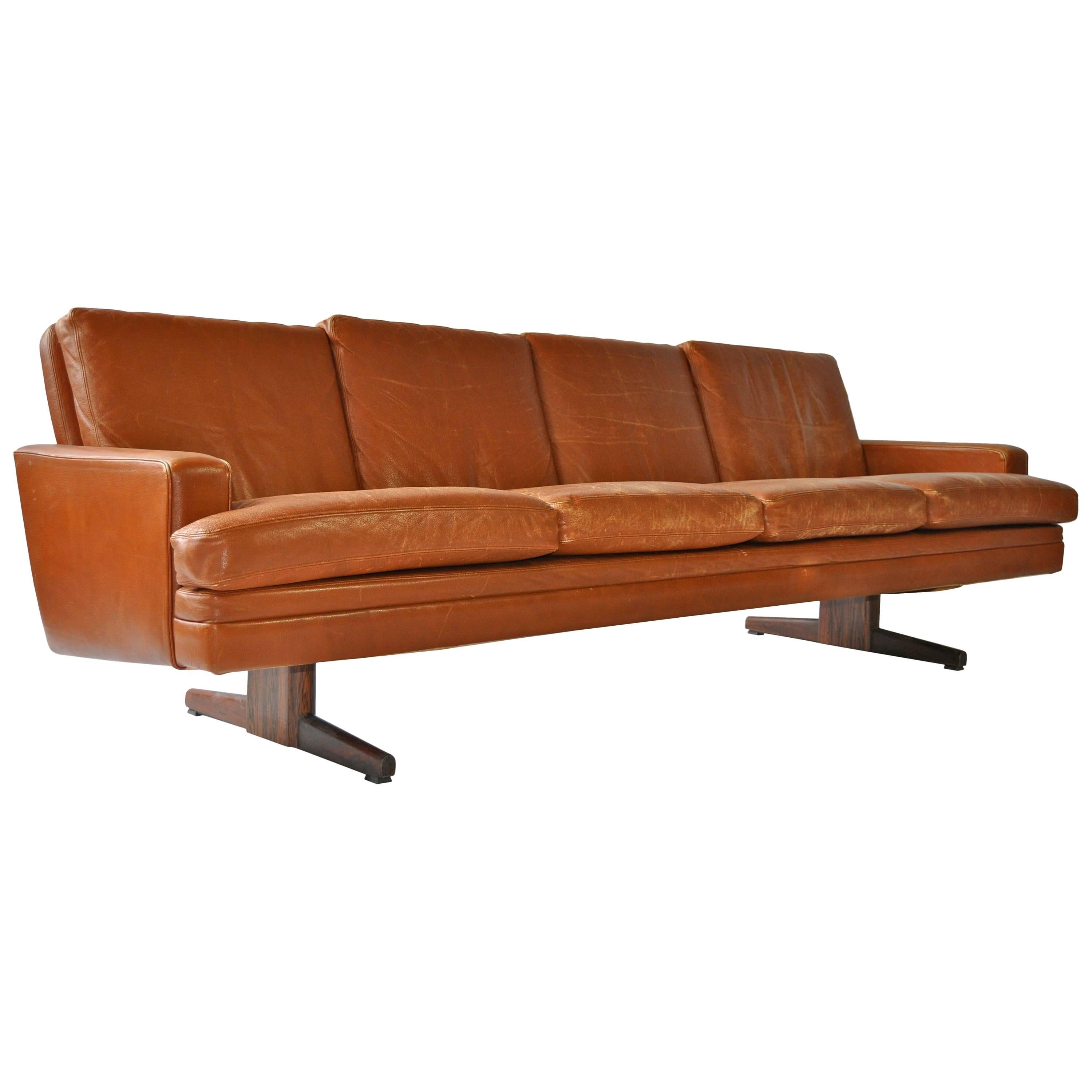 Fredrik Kayser Leather and Rosewood Sofa For Sale
