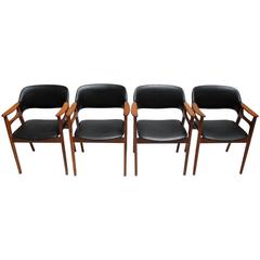 Set of Four 1960s Scandinavian Modern Teak and Vinyl Dining Chairs