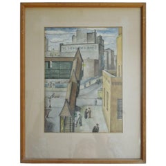 Spectacular Orig Watercolor Painting, New York City, 1934 by WPA Artist Sewall