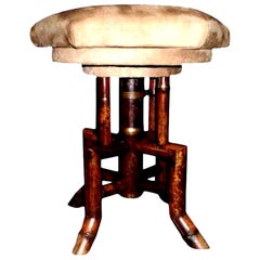Antique French Bamboo Swivel Stool