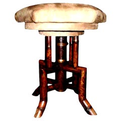 Antique French Bamboo Swivel Stool