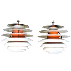 Poul Henningsen "Contrast, " a Pair of Pendants with White and Orange Lamellas
