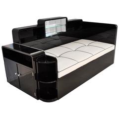 Big Art Deco Daybed with a Mirror Compartment in Highgloss Black