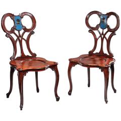 Pair 18th century mahogany hall chairs