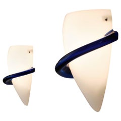 Tina Marie Aufiero Pair of White and Blue Glass Wall Lights for Venini