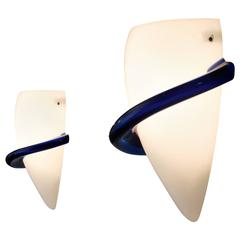 Tina Marie Aufiero Pair of White and Blue Glass Wall Lights for Venini 8