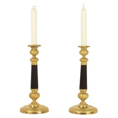Pair of Charles X-Patinated and Gilt Bronze Candlesticks