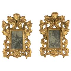 Pair of Small Venetian Carved Giltwood Mirrors, Mid-18th Century