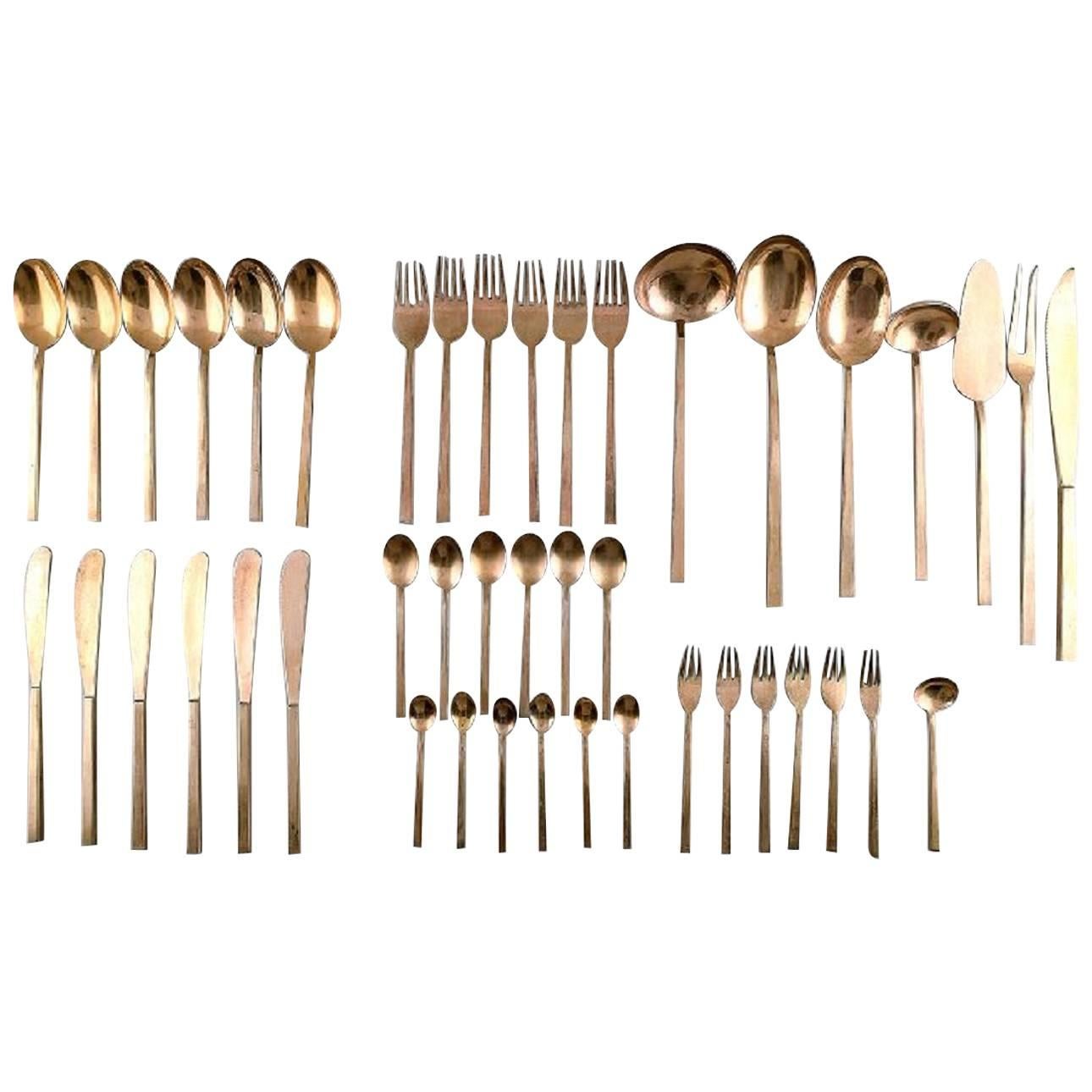 Sigvard Bernadotte 'Scanline' Cutlery in Brass Complete for Six People