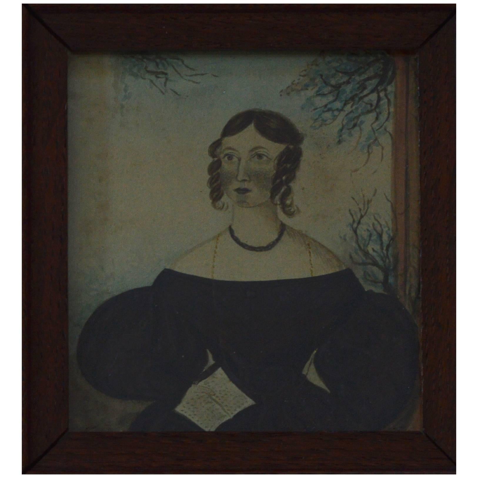 Primitive Portrait of a Girl, English, circa 1840