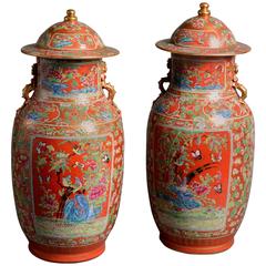 Pair of 19th Century Orang Glazed Vases