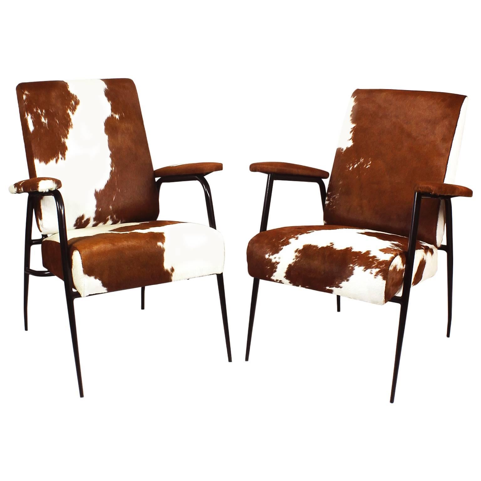1950´s Pair of Armchairs by Pierre Guariche, iron, colt leather - France