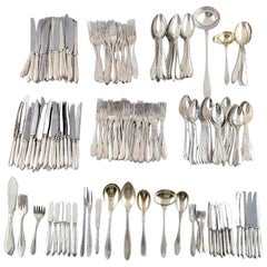 Large and Complete 24 Persons Flatware Service in Plated Silver circa 1930-1940s