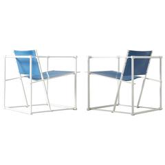 Set of Two White Blue 'Cube' Chairs for UMS Pastoe