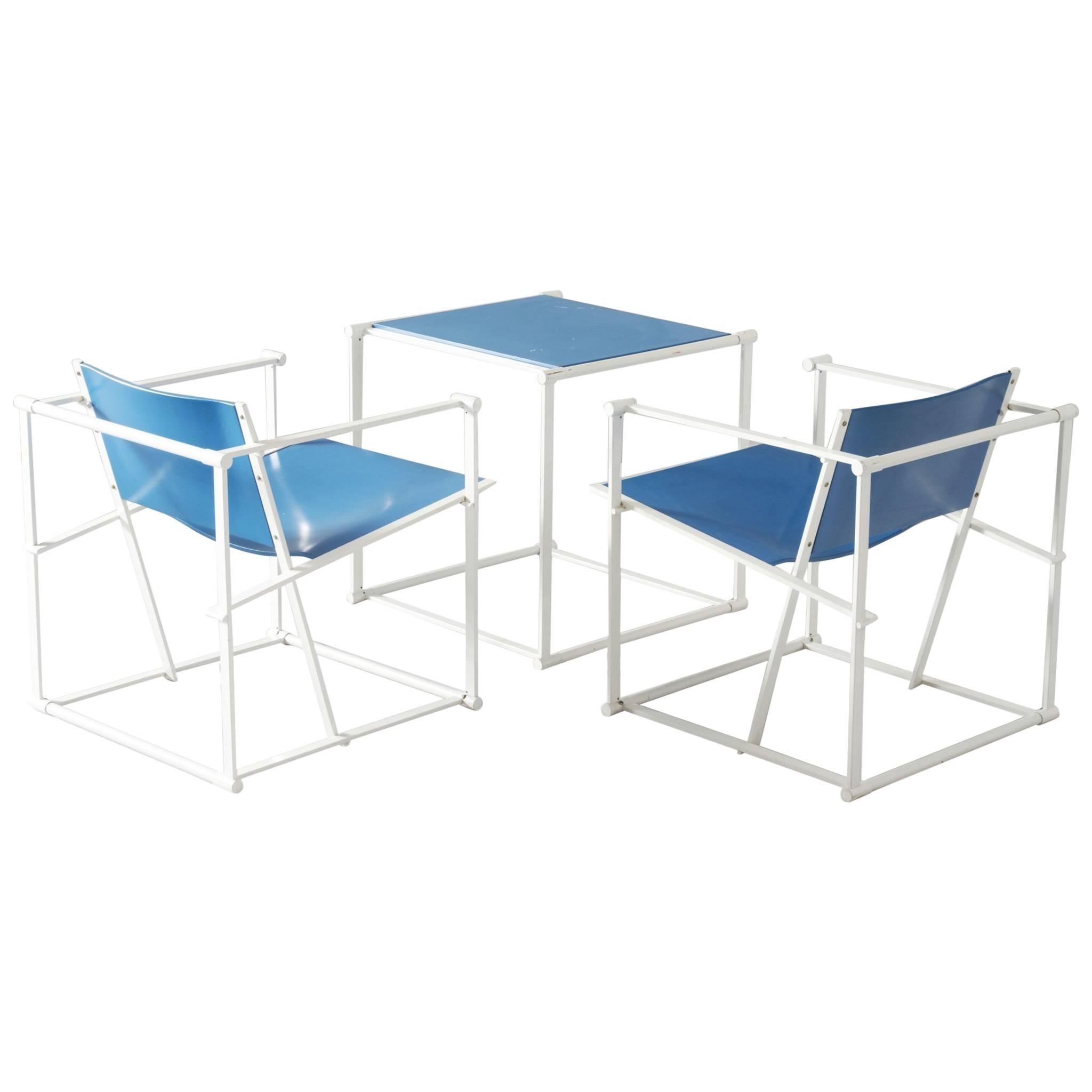 Set of Two Blue White 'Cube' Lounge Chairs and One Table for UMS Pastoe