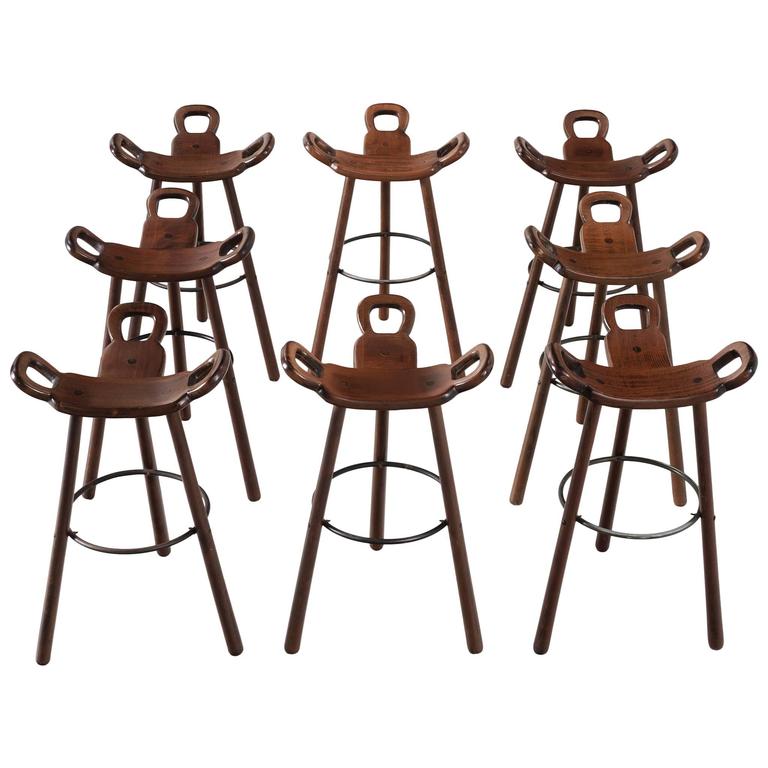 Set of Eight Spanish Brutalist Marbella Bar Stools For Sale at 1stDibs
