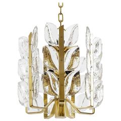 Kalmar Chandelier or Pendant Light "Florida", Glass and Brass, 1970