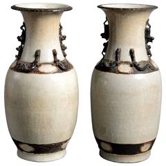 Large 19th Century Pair of Crackleware Vases