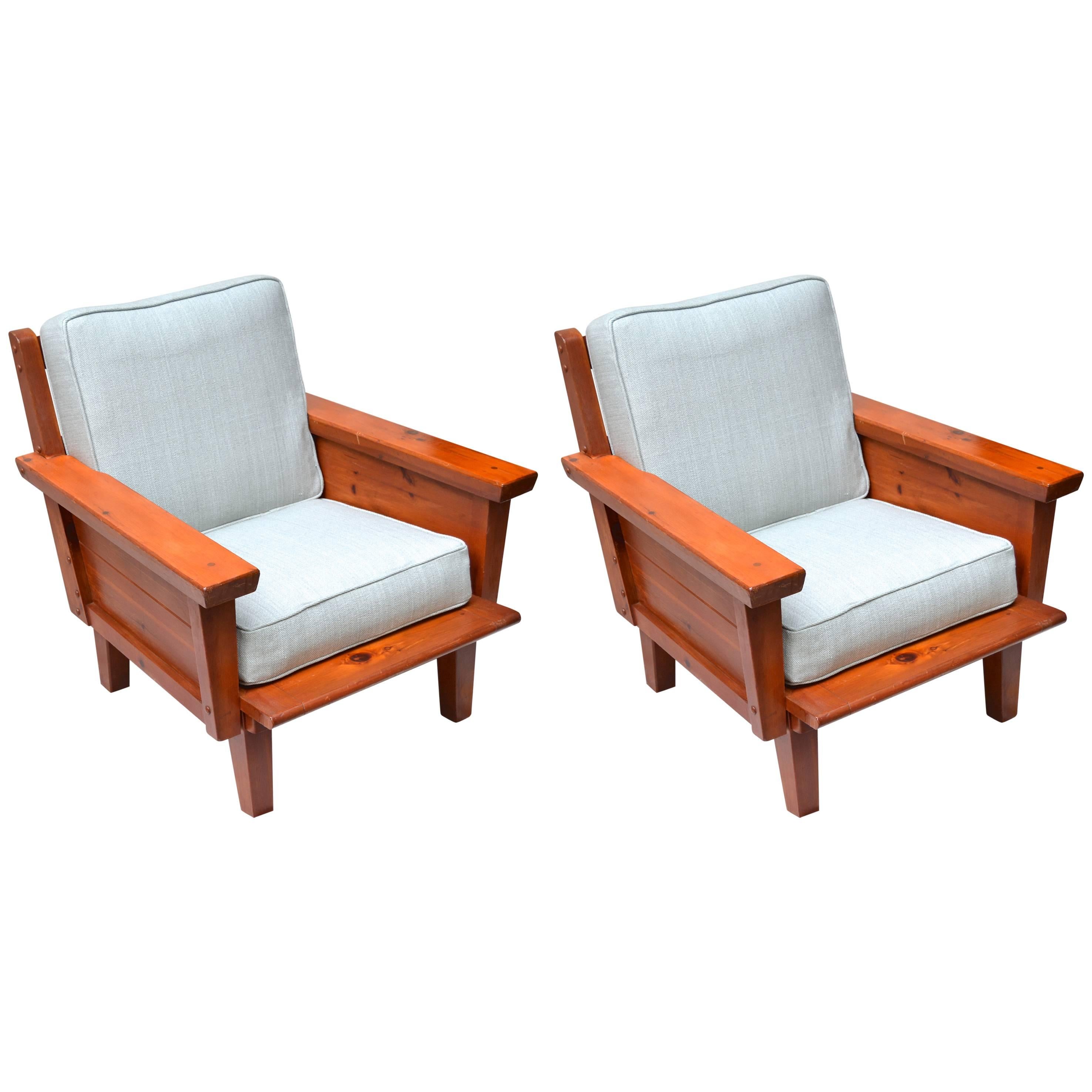 Rustic 1940s Habitant Knotty Pine Club Chairs For Sale