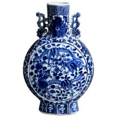 19th Century Blue and White Porcelain Moon Flask