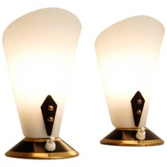 Pair of Small Table Lamps in Black Gold and White