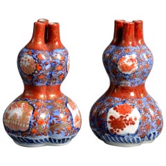 Pair of 19th Century Imari Triple Gourd Vases