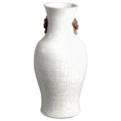 19th Century White Baluster Crackleware Vase with brown glazed lion masks
