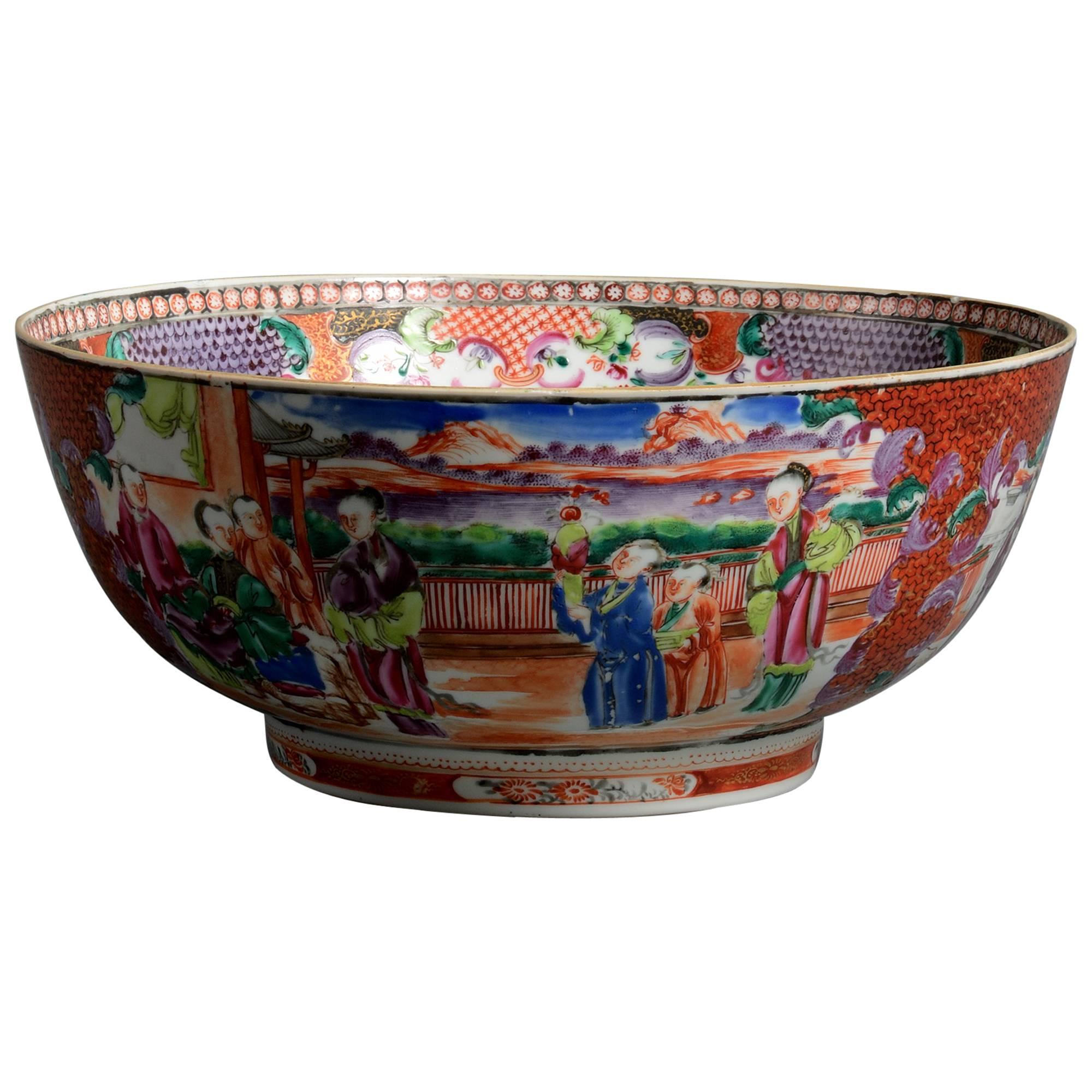 Late 18th Century Famille Rose Porcelain Punch Bowl
