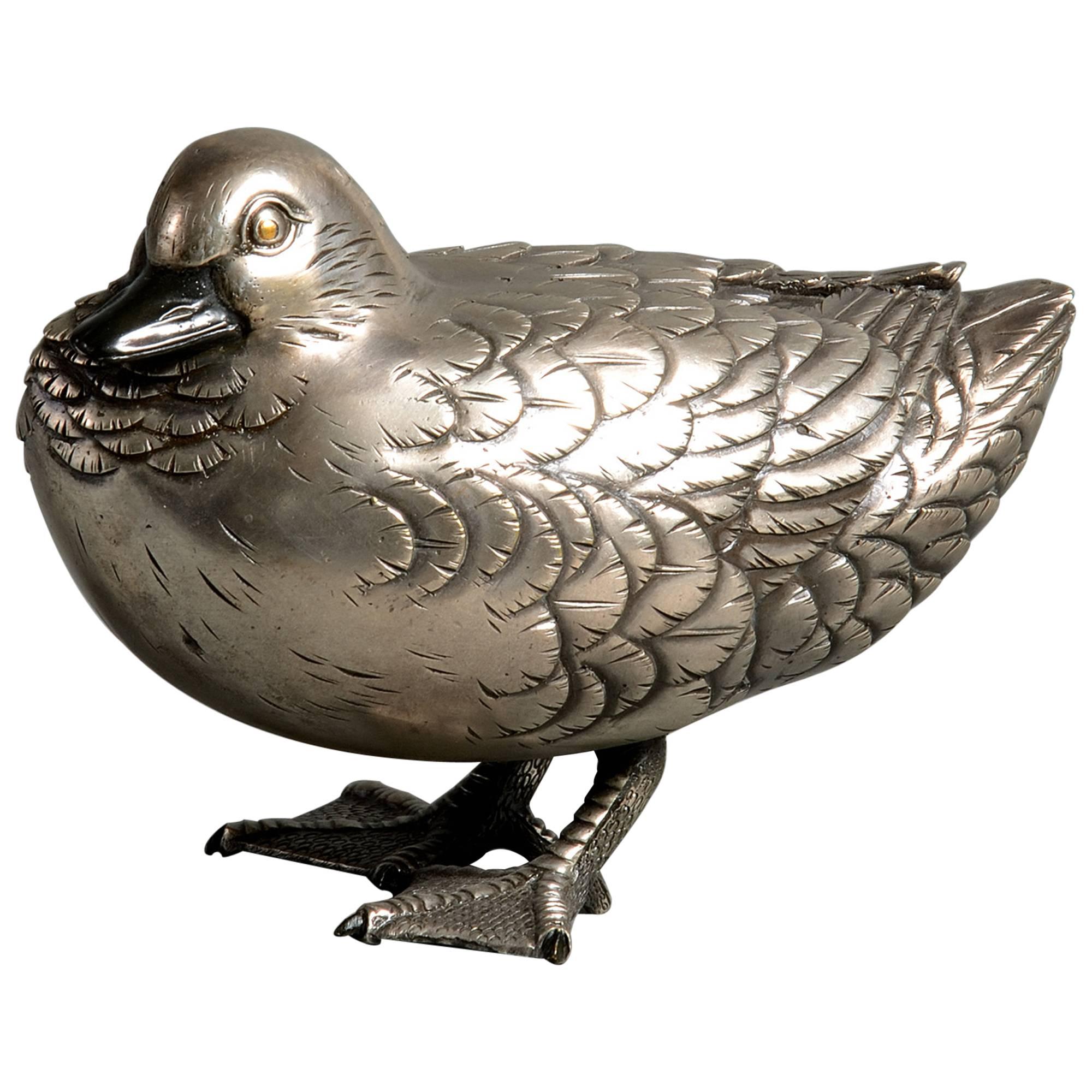 19th Century Silver Gilt Bronze Duck