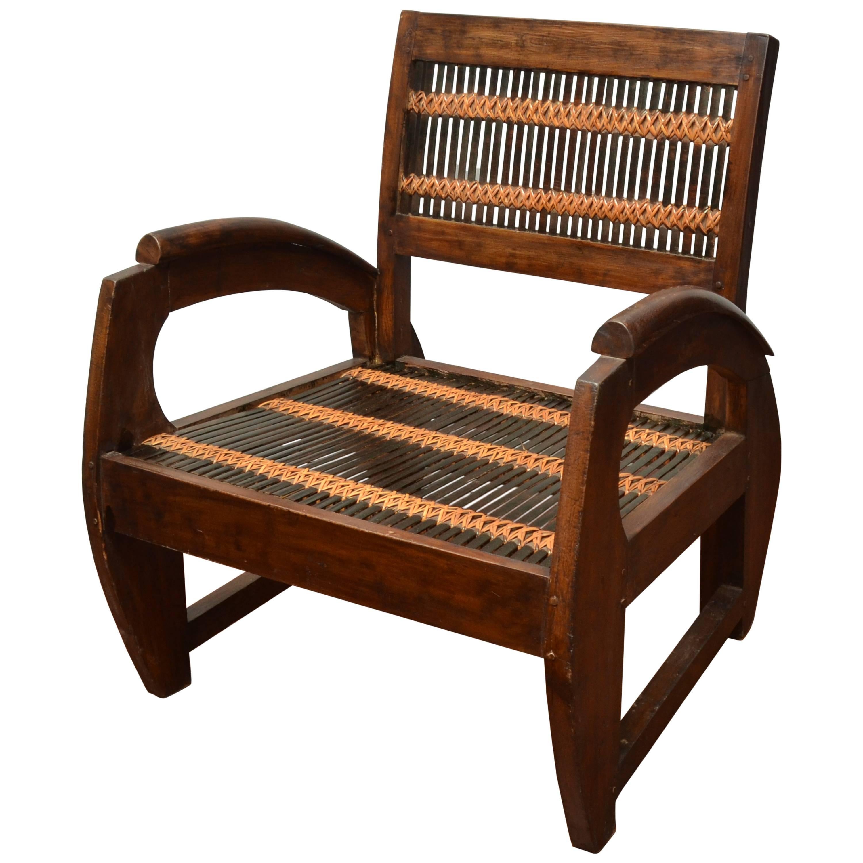 Turn of the Century Thai Colonial Cild's Open Armchair with Unusual Bamboo Weave