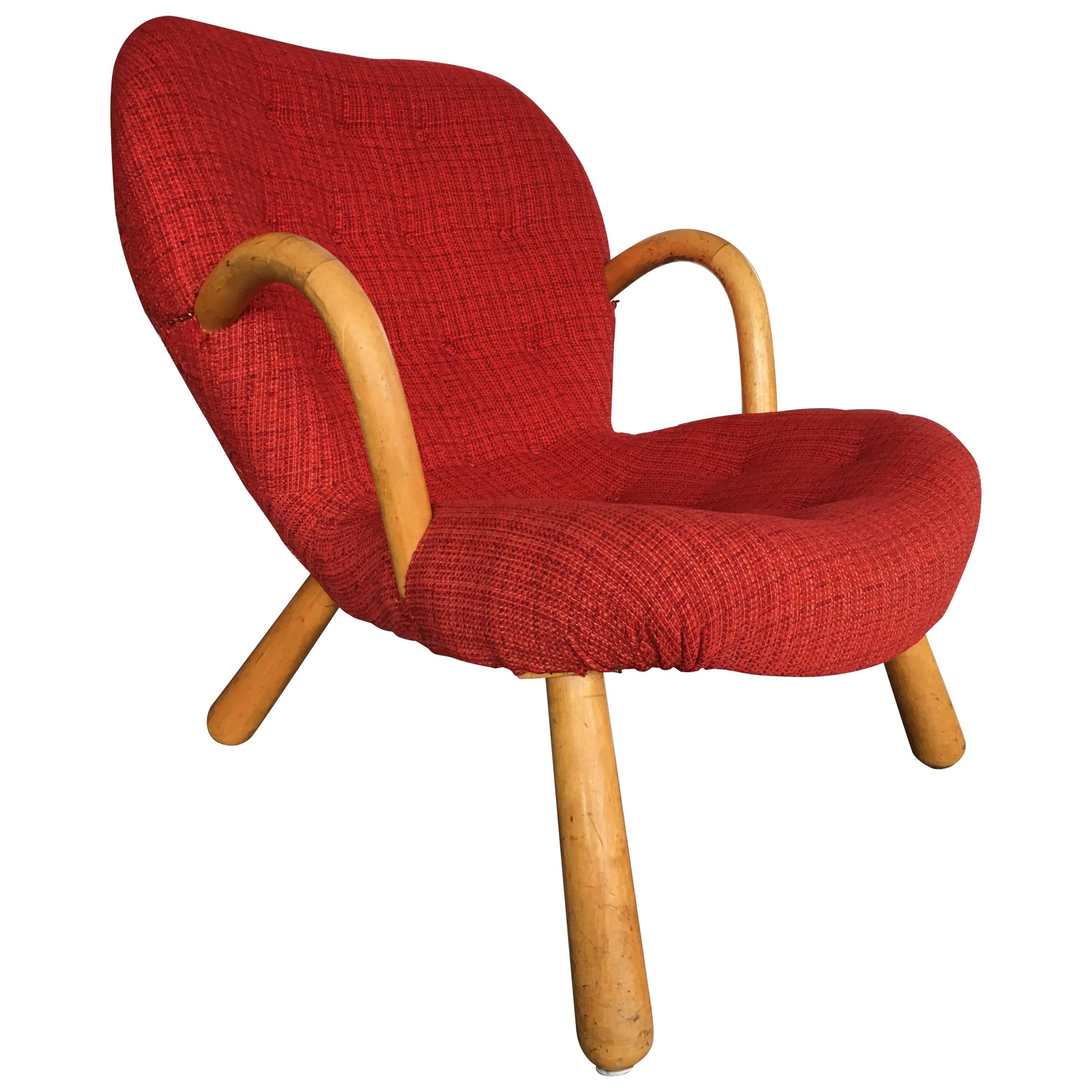 Fauteuil Arctander original en tissu rouge modèle « Clam », Vik & Blindheim, Norvège en vente