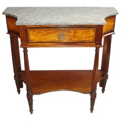 19th Century French Console Table in Mahogany and Satinwood with Marble Top