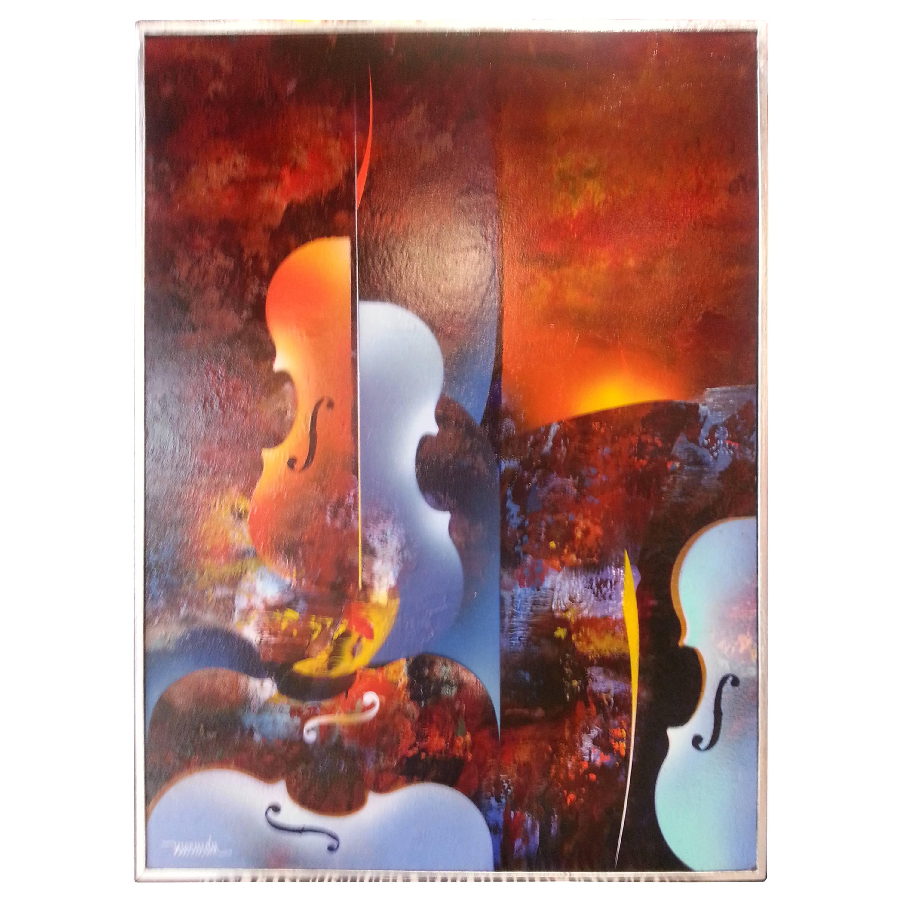 20th Century "Symphonyc Dream" Oil on Panel by Leonardo Nierman For Sale